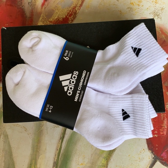 ADIDAS MEN’S CUSHIONED 6 pair QUARTER SOCKS - Picture 1 of 16